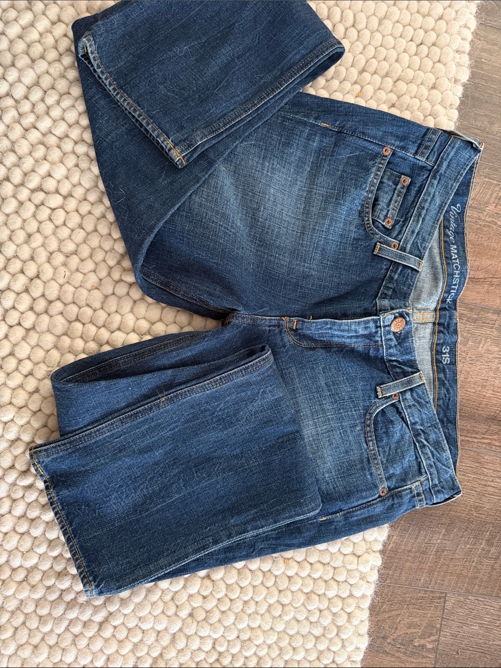 Vintage Men’s Slim Straight Jeans in Dark Blue Denim